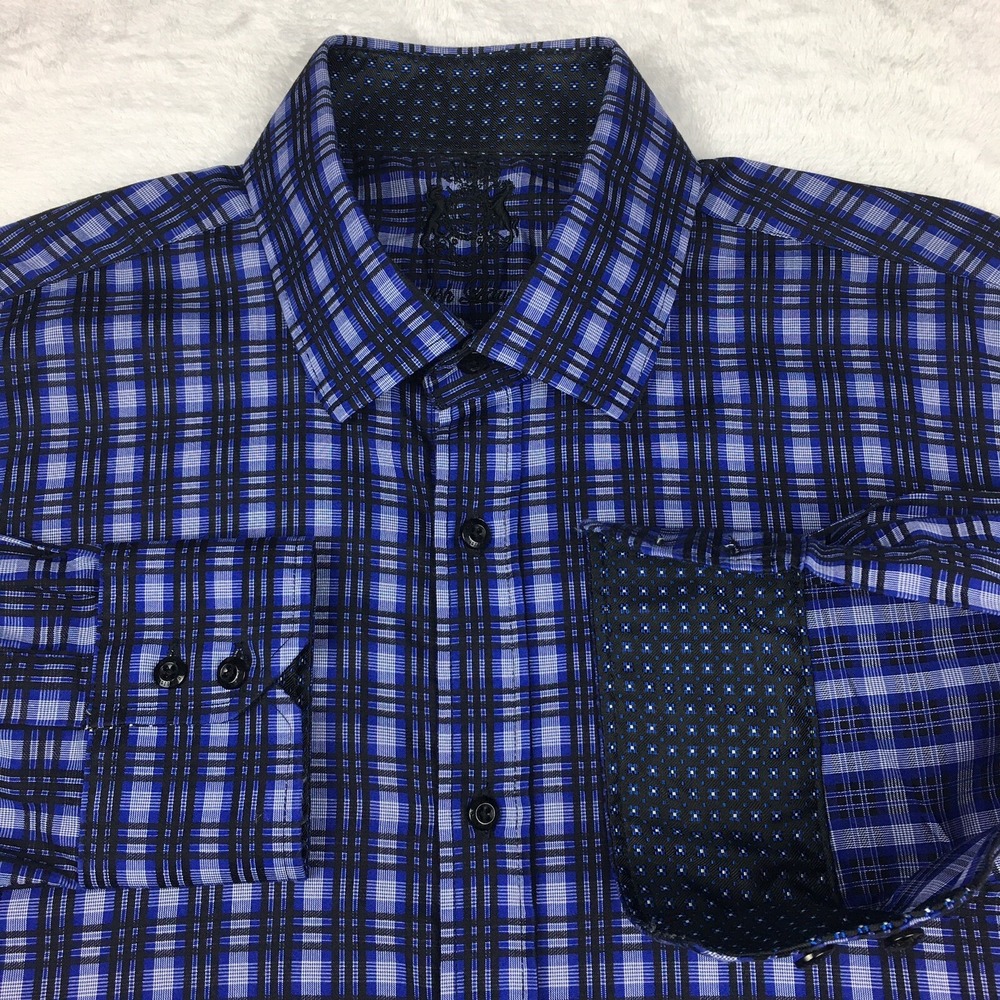 English Laundry Shirt Mens 16.5-34/35 Black and Blue Checks Long Sleeves